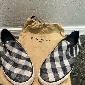Burberry Black and White Checkered Slip-Ons